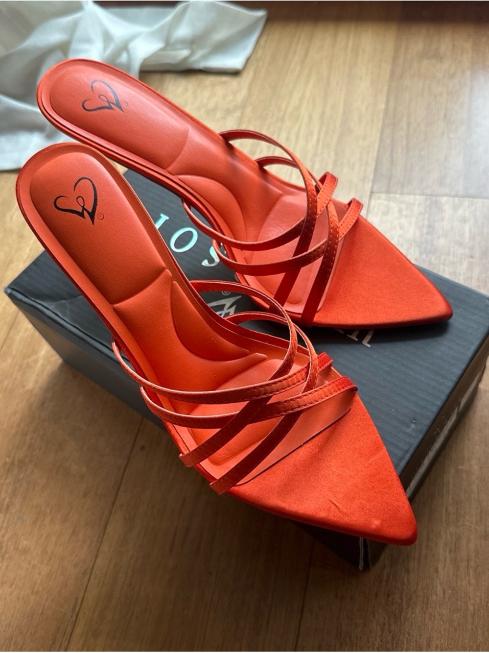 Windsor Strappy Pointed-Toe Mules in Vibrant Orange